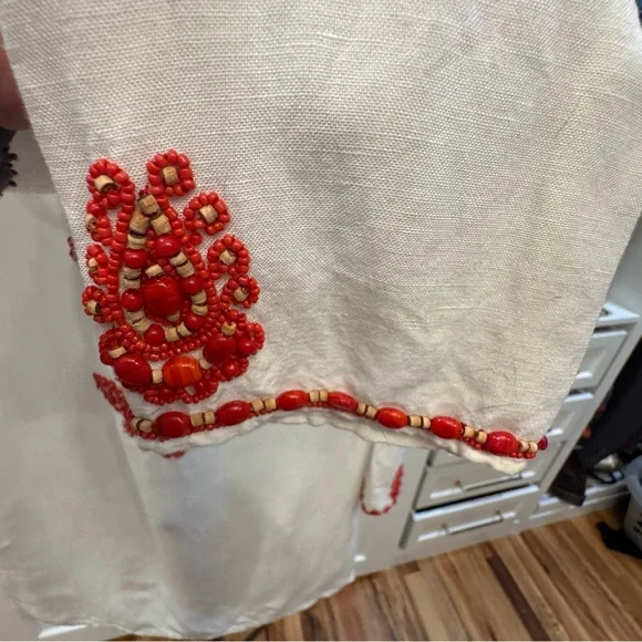 Graham Kandiah XS Linen Blend Beaded Coverup Tunic Dress - Picture 3 of 6